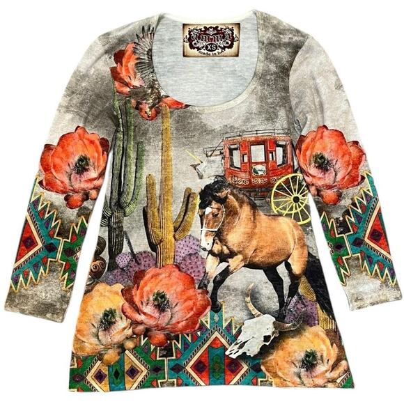 Amma Native Indian Western Tribal Graphic Top - Picture 1 of 3